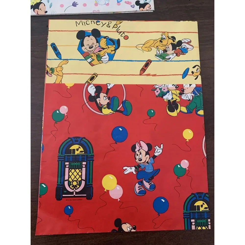 Lot Vtg 90s Disney Gift Wrapping Paper Baby Birthday Mickey Minnie Mouse Pluto
